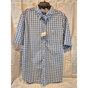 New Chaps Mens Classic Fit Short Sleeve Button Down Shirt Cloud Blue Plaid  L